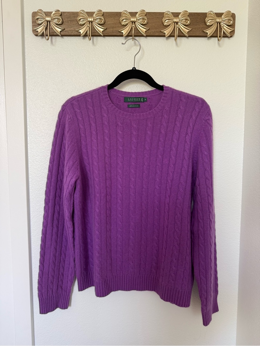 Lauren by Ralph Lauren 100% Cashmere Purple Cable Knit Sweater